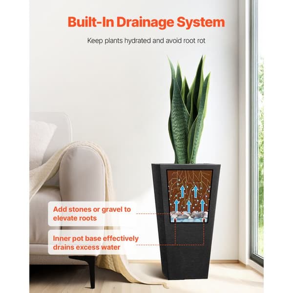 Jardinere - DUOKU - Sæt af 2 - 55 cm - Sorte - Moderne Design - Integreret Dræning Svart
