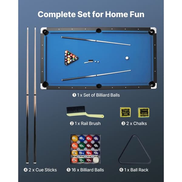 Billiardbord - DUOKU - VP802 - 244 cm - Justerbara ben - Komplett tillbehörsset