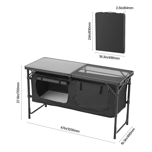 Campingkökbord-Duoku-Fällbart Utomhuskök med 3 Justerbara Höjder-Aluminium
