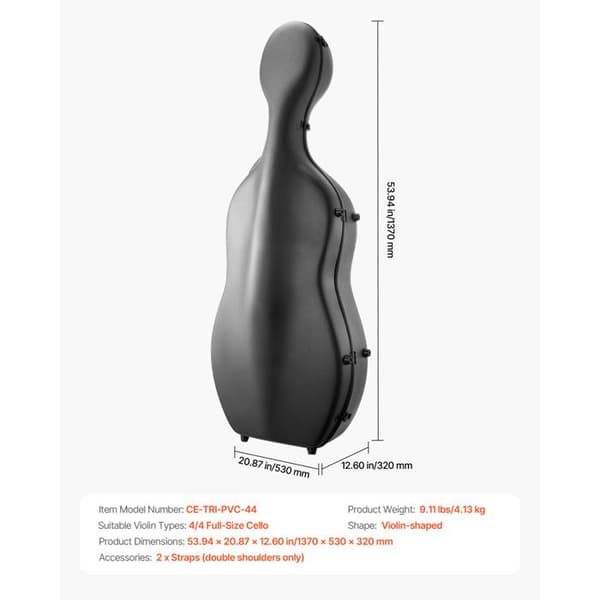 Fodral för Cello 4/4-Duoku-i Komposit Kolfiber-Lätt och Bärbar-Plushfoder-Dubbel Axelrem-Anti-repor