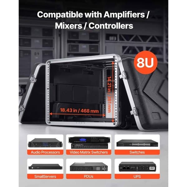Mallette Rack 8U Lite 480 mm-Duoku-för Förstärkare, Ljudutrustning, DJ-mixer, i ABS, Bärbar