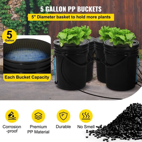 DWC Hydroponisk Anlæg-Duoku-Avanceret Hydroponisk Konfiguration-4 Spande med 5 Galloner-DWC System med Luftpumpe