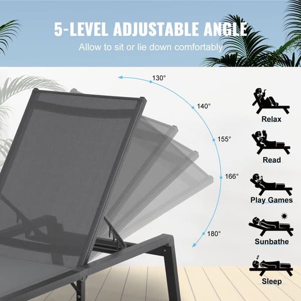 Chaise Longue Udendørs - DUOKU - Model 6151 - Justerbar 5 Positioner - Sammenklappelig - Mørkegrå Aluminium Mörkgrå