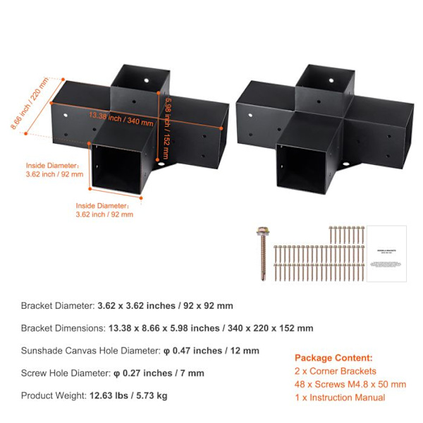 Pergola Support Kit - DUOKU - SSE2 - Stål - 4 Veje - Sort