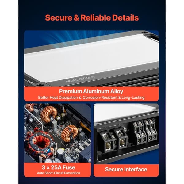 Bil Audio Förstärkare-Duoku-4 Kanaler Brottbara-Klass D-4x420 W vid 4 ohm/4x600 W