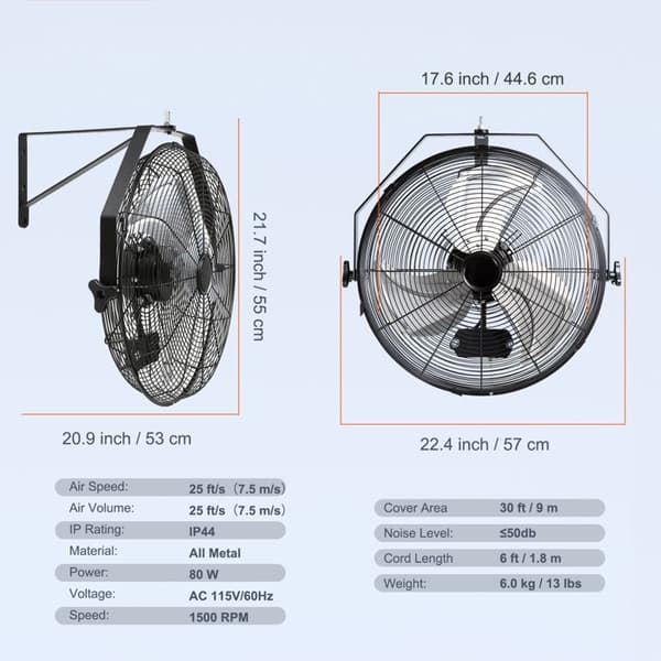 Vægventilator - DUOKU - BT-WL18B - 3 Hastigheder - 4150 CFM - Vandtæt - Sort Svart