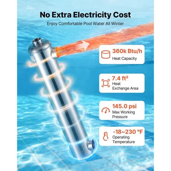 Varmeveksler-Duoku-til Pool i Rustfrit Stål 316L, Termisk Kapacitet på 105,5 kW, Vand-vand System Egnet til Spaer