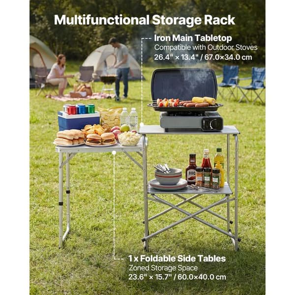 Fällbart Bärbart Campingbord - Duoku - med Hylla, Perfekt för Grillning, Picknick och Resor, Utrustad med Sidobord