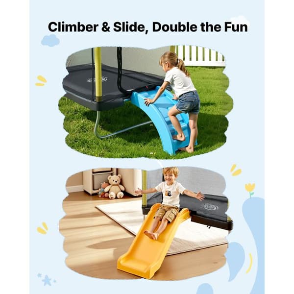 Trampolin för Barn-Duoku-med Säkerhetsnät och Rutschkana, Mini-Trampolin för Inomhus och Utomhus, Rektangulär Form