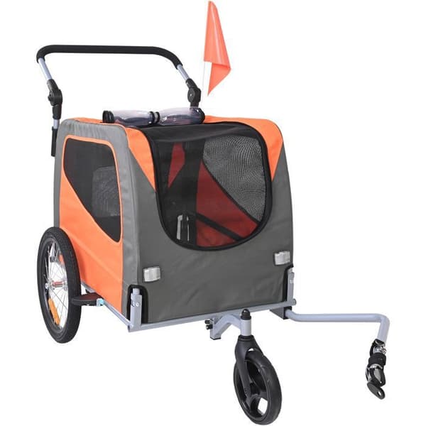 Hundvagn - DUOKU - TS806 - Kapacitet 30 kg - 2-i-1 vagn - Fällbart ram orange + grå
