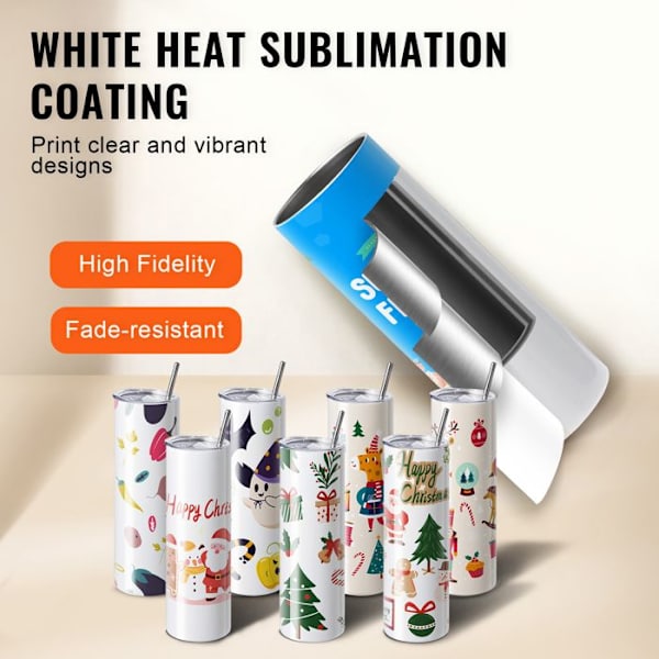 Sublimationskrus - DUOKU - 30 ml - Rustfrit Stål - Kan tilpasses - Sæt af 8 stk.
