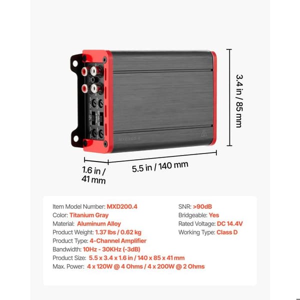 Bil Audio Förstärkare-Duoku-4 Kanals Brokraft För Subwoofer-Klass D