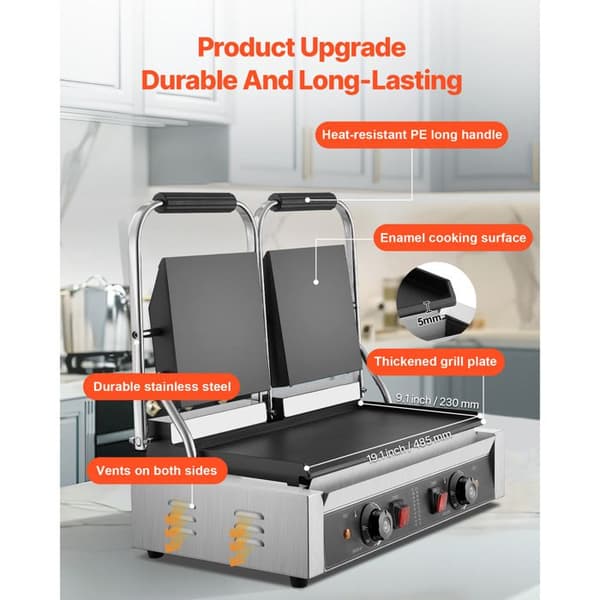 Elgrill för panini - DUOKU - YS-813-EU - 3600 W - 48,5x23 cm - Inställning 50-300°C Rostfritt stål