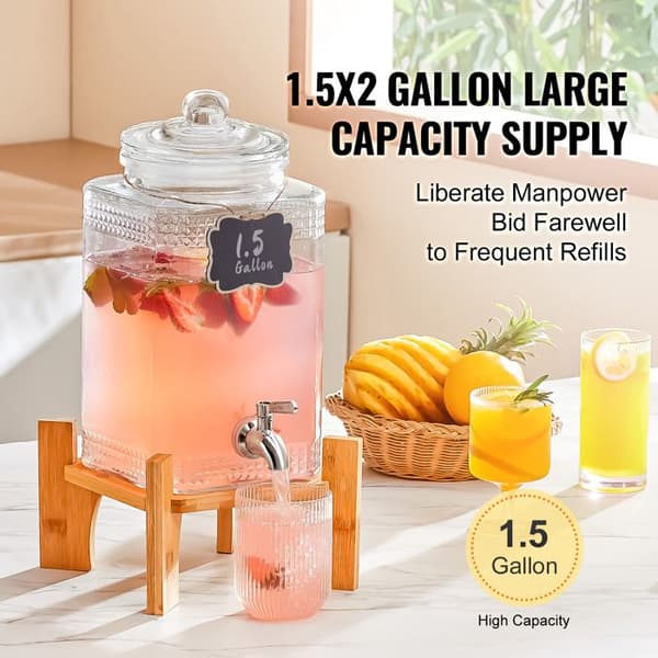 Drikkevaredispenser - DUOKU - 1,5 Gallon - Glas - Støtte i Rustfrit Stål - Kran