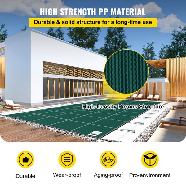 Säkerhetsduk för Pool-Duoku-16 x 36 fot- Solid Nätöverdrag med Dräneringshål-Rektangulär