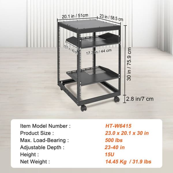 Öppen ram serverrack - DUOKU - HT-W6415 - 15U - Justerbart djup 23–40 tum - Väggmonterad/Fritt stående