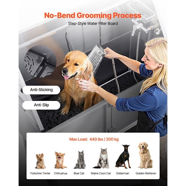 Hundebadekar i Rustfrit Stål - Duoku - Grooming Badekar til Kæledyr 150 cm