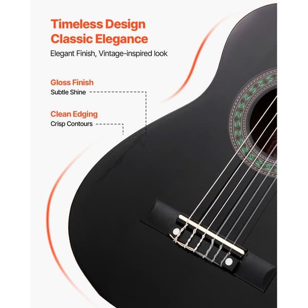 Klassisk Guitar - DUOKU - M5126 - 78 cm - Linde Træ - Ideel til Begyndere - Sort Svart
