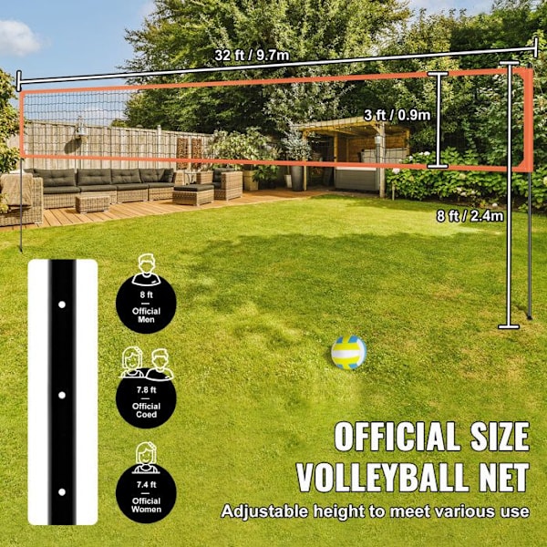 Justerbart udendørs volleyball net system - Professionelt sæt med PVC bold
