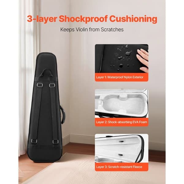 Violinetui 4/4-Duoku-i Nylon-Let og Transportabel-Fleeceforing-Dobbelte Stropper-Professionel Trekantsform
