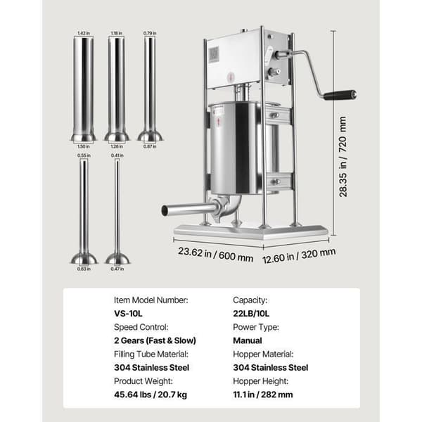 Korvstoppare - DUOKU - VS-10L - 10 L (22 lb) - Inox 304 - Dubbel hastighet, 5 rör