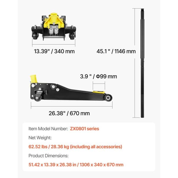 Lågprofil hydraulisk domkraft - DUOKU - serie ZX0801 - 2 T - Lyft 7,5-50,5 cm - Stål