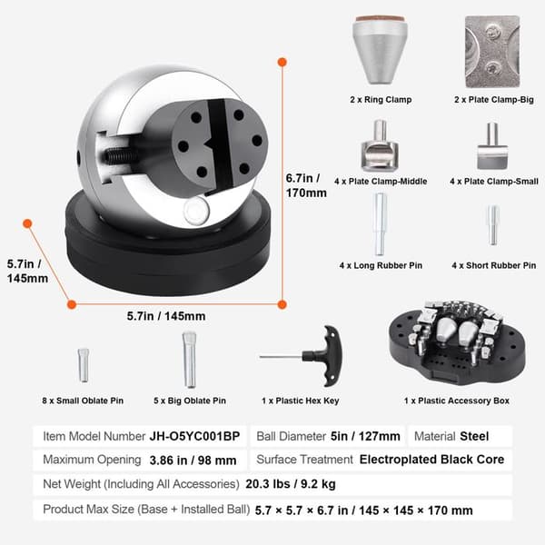 Kugleinstrument 12,7 cm - med 360° rotation - Smykke montering kit 35 stk.
