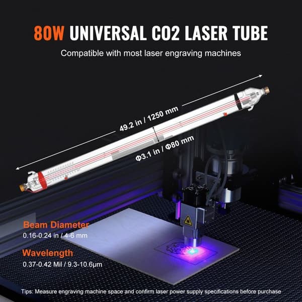 Rør Laser CO2 - DUOKU - T90 - 90 W - Længde 1250 mm - Til Lasergraver