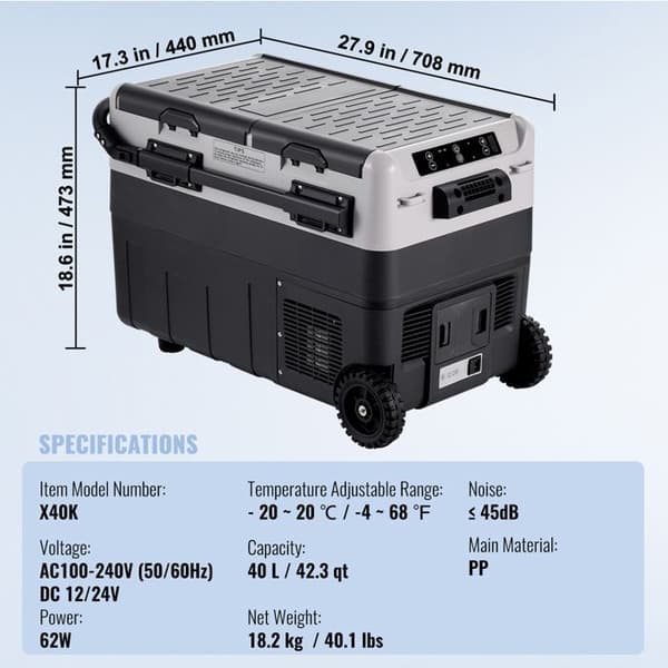 Bilkøleskab - DUOKU - X40K - 40 L - Dobbeltzone - Justerbar temperatur -4℉-68℉