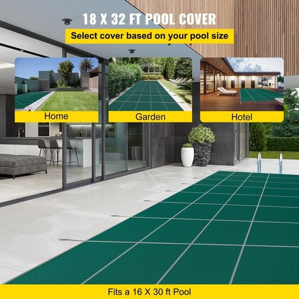 Säkerhetsöverdrag för Pool-Duoku-16 x 30 fot-Starkt Nätöverdrag med Dräneringshål-Rektangulär grön