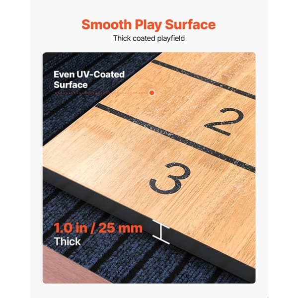 2-i-1 Spilbord Duoku til Shuffleboard og Bowling, Længde 3,7 m, Ideel til Fritidsrum, Leveres med Pucks, Voks