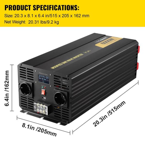 Bilomformer - DUOKU - TM-6000W - 6000 W - Modificeret Sinus Inverter - EU Stik