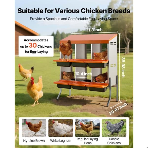 Hönshus (6 fack) - DUOKU - CNB-06-Leg - Galvaniserat stål & plast PP - 79,5×52,5×99 cm - Stödben ingår