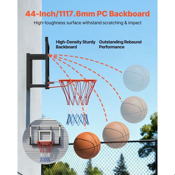 Vægmonteret Basketballkurv med 110 cm Panel - Duoku - Robust Ring System - Nylon Net og 2 mm Tykt PC Panel