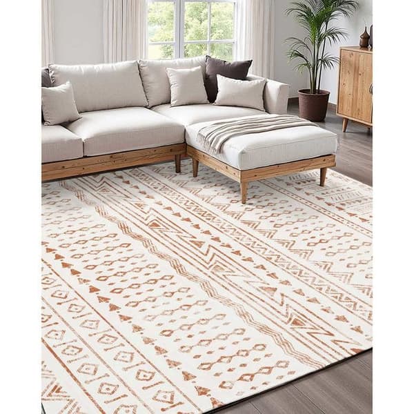 Tæppe - DUOKU - Stue - 1,5 x 2,4 m - Vaskbart - Skridsikkert - Kort Hår beige