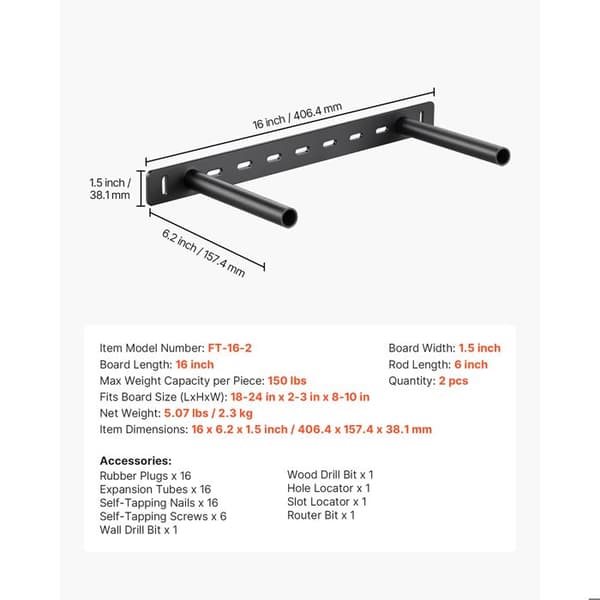 Hylla stöd - DUOKU - Set om 2 - Dold väggmontering - Kapacitet 150 lb - Svart metall