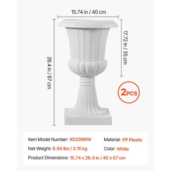 Jardinière - DUOKU - KD2986W - 2 kpl - Korkeus 67 cm - Ø 40 cm Vit