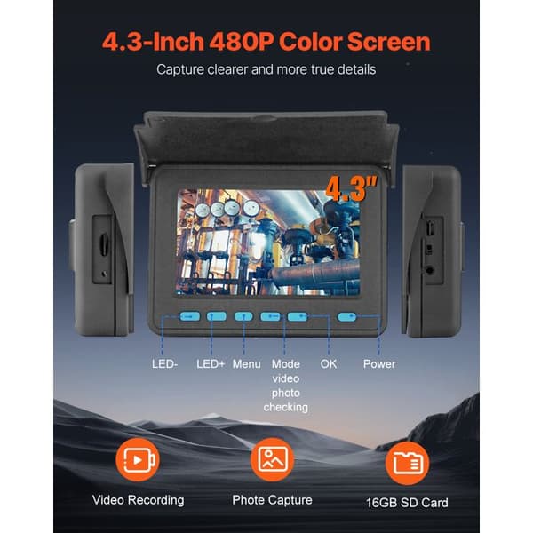 Kloak Kamera - DUOKU - WP9604B - Kabel 30 m - Skærm 4,3" - Batteri 8500 mAh