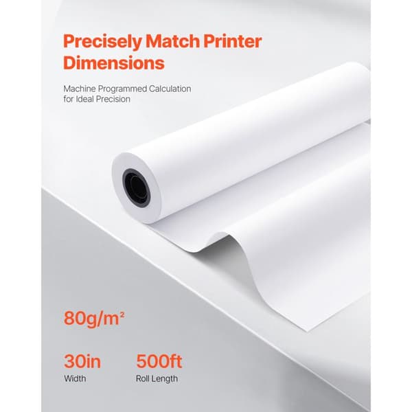 Hvid Tegnepapir Rulle-Duoku-Stor Format 762 mm x 152,4 m-Pack med 2 Ruller til CAD Plotter, Kerne på 76,2 mm