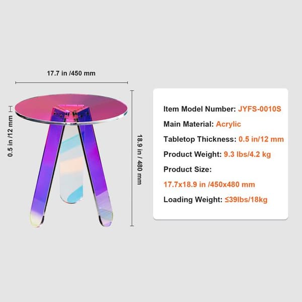 Sidetable - DUOKU - Rund Iriserende - Transparent Akryl - φ450 mm - 10 kg