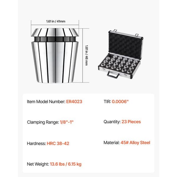 Tångset - DUOKU - ER4023 - 1/8"-1" - 23 delar - För CNC-fräsar och pelarborrmaskiner