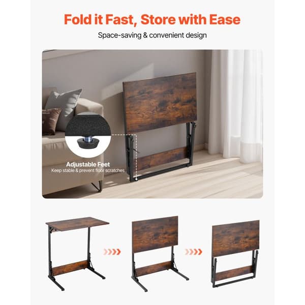 Foldbart Sidebord - DUOKU - C250153C-01 - Metallisk - Justerbare Ben - Brun brun