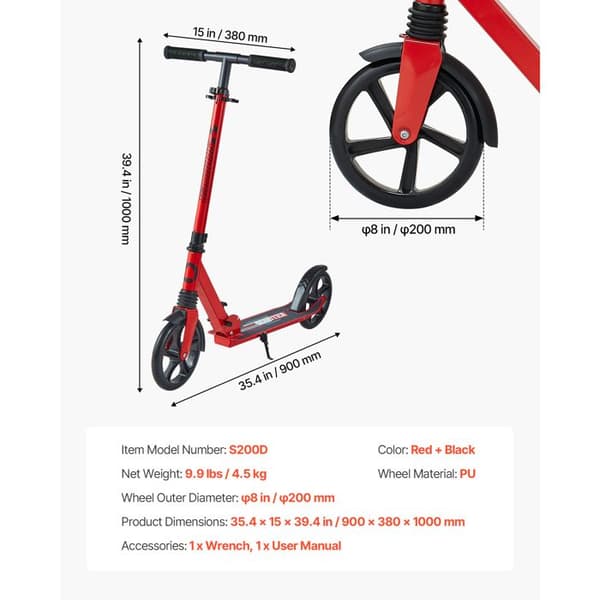 Sparkcykel - DUOKU - S200D - 2 hjul - Justerbart styre - PU-hjul 200 mm röd och svart