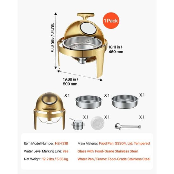 Chauffe-plat 5,7 L i Rustfrit Stål - Duoku - Rund Varmeplade Ideel til Hoteller, Bryllupper, Catering og Cateringfirmaer, med Tilbehør