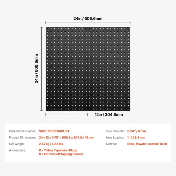 Perforerat System - DUOKU - 2 Stålpaneler - Svart Väggorganisatör - 609,6 x 304,8 mm - Mångsidig Svart