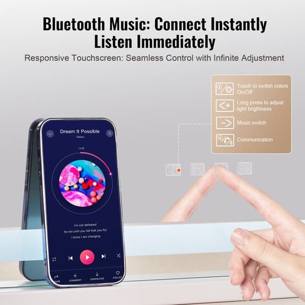 Stort sminkspegel - DUOKU - CQ8055LY - LED-belysning 3 färger - Förstoring 5x - Bluetooth & USB