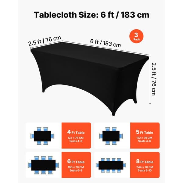 Udtrækbar Dækkeserviet - DUOKU - RD-TB-30 - 183 x 76 x 76 cm - Sort - Sæt af 3 Svart
