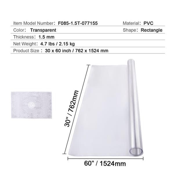 Bordsskydd - DUOKU - Rektangulär - 76 x 152 cm - Transparent PVC - 1,5 mm tjock. Transparent