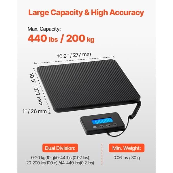 Digital postvåg - DUOKU - P6H - Dubbel precision 10 g/100 g - Kapacitet 200 kg - Strömförsörjning 2xAAA/USB