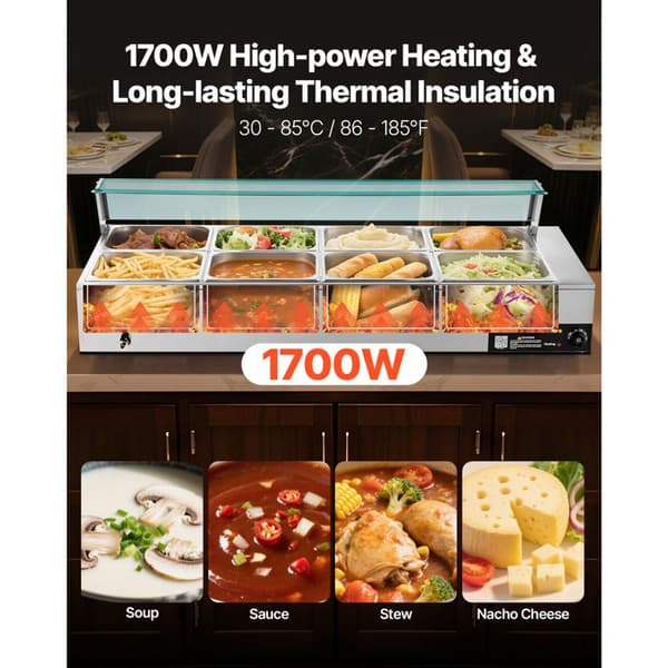 Dampvarmer - DUOKU - M-2224 - 1700 W - Rustfrit stål - Til selvbetjeningsbuffet